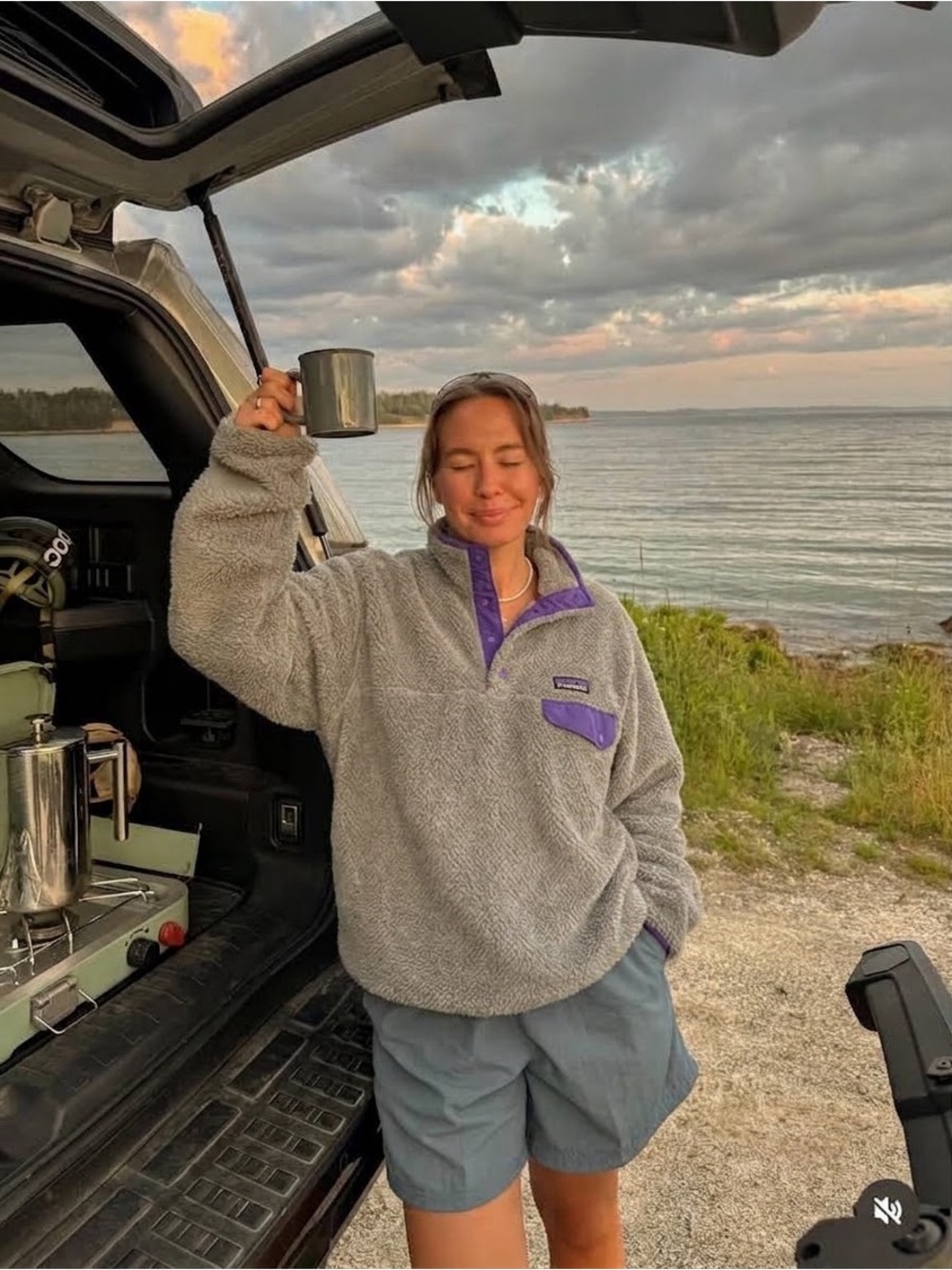 Patagonia Gray Fleece Pullover with Purple Trim - Picture 3 of 7